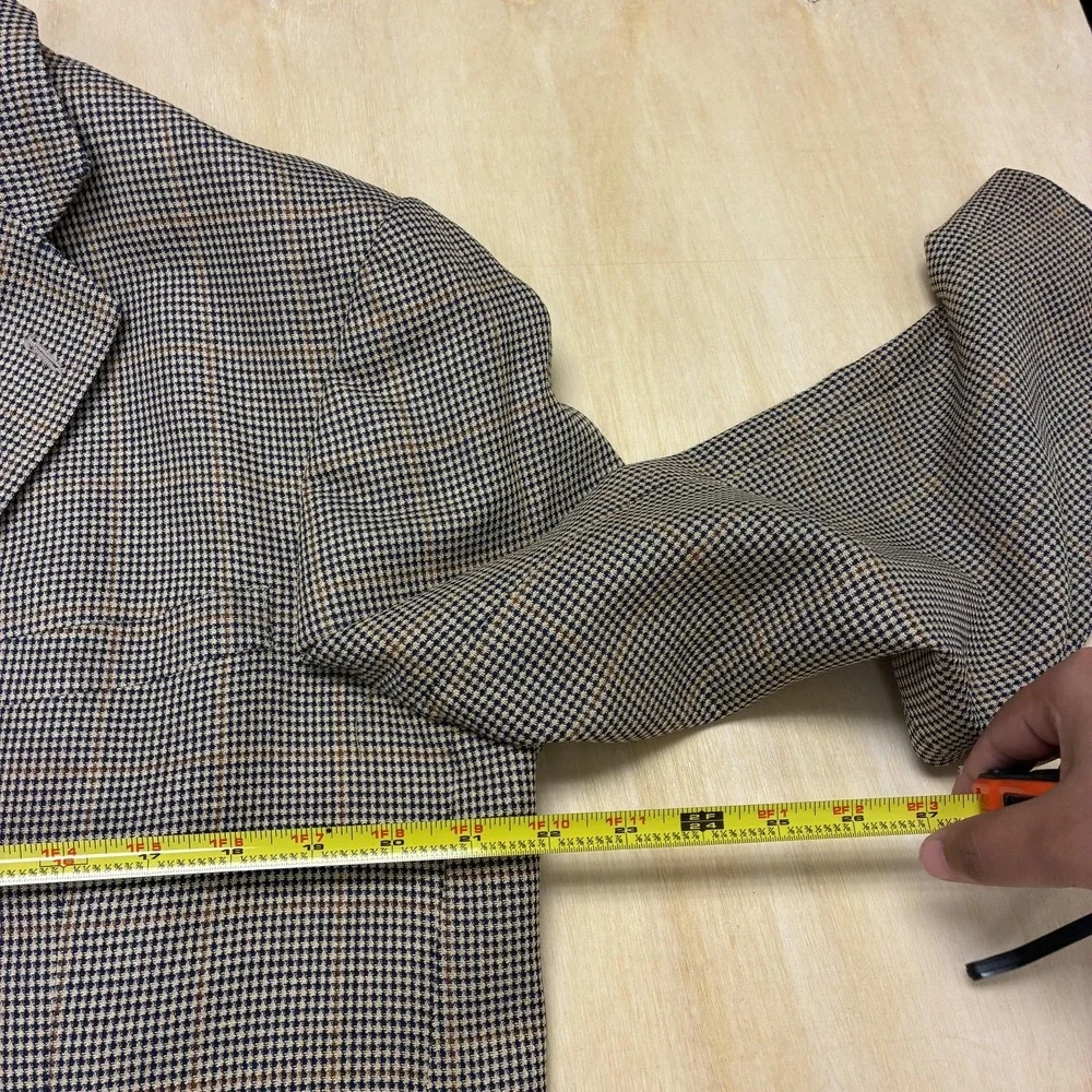 Nautica Blazer Mens 42L Brown Check Silk Wool Tweed Sport Coat Jacket Classic